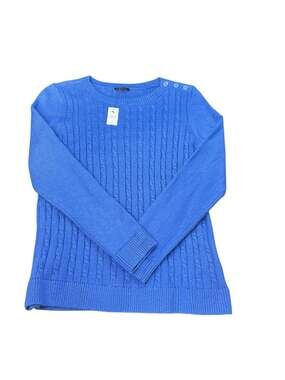 Talbots Petite Blue Cable Knit Button Shoulder Sweater Size PS